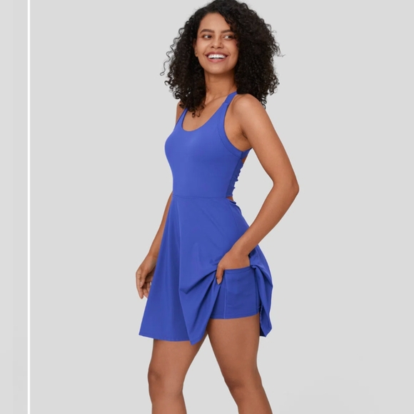 Halara Backless Twisted Flare Dance Active Dress blue size S - Picture 3 of 11